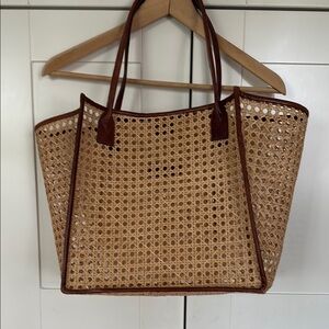 Tan and Brown Geometric Tote Bag  bembien rosa tote trimmed in brown